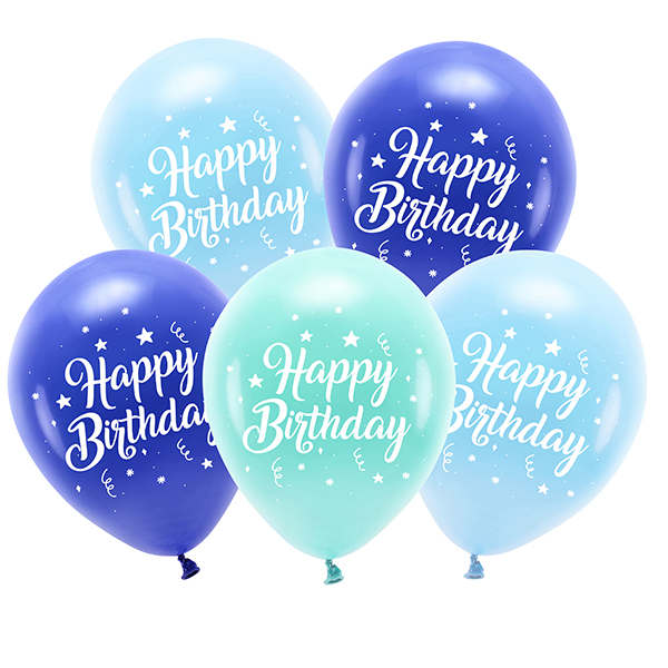 10" Happy Birthday Blue Mix Eco Latex Balloons 5pk