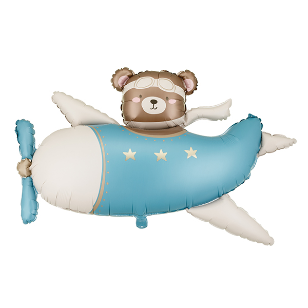 Light Blue Bear In Airplane Shape Foil Balloons