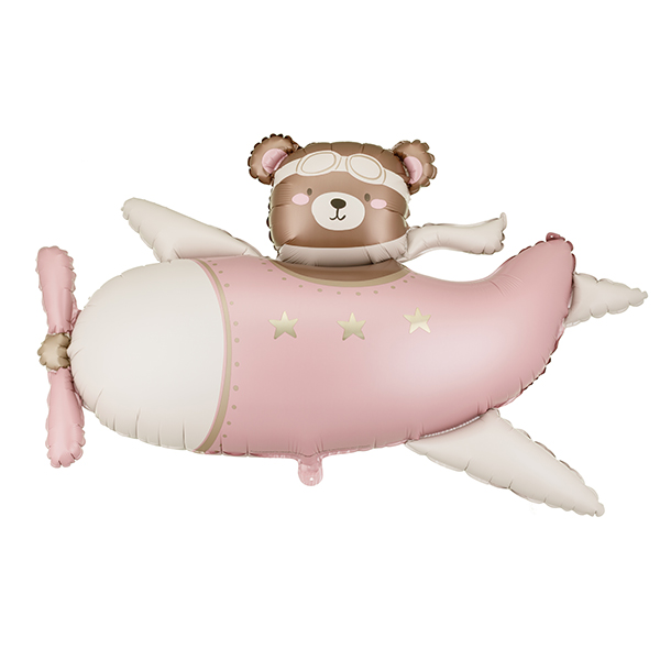 Light Pink Bear In Airplane Shape Foil Balloons