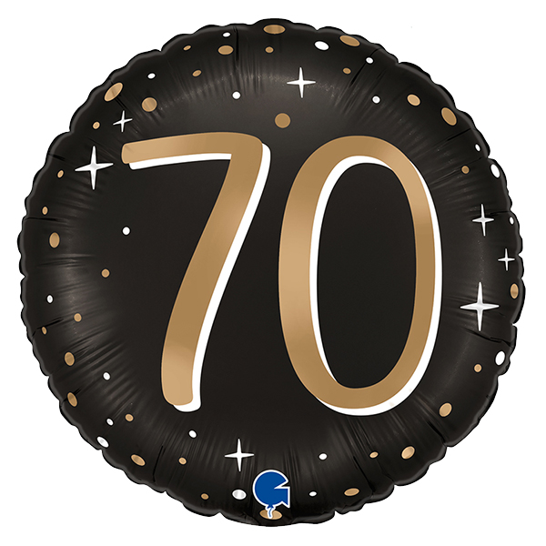 18" Happy 70th Birthday Black Sparkling Foil Balloons