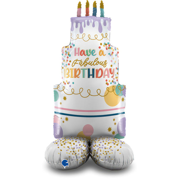 (image for) 48" Happy Birthday Fancy Cake Stand Up Air Fill Balloons