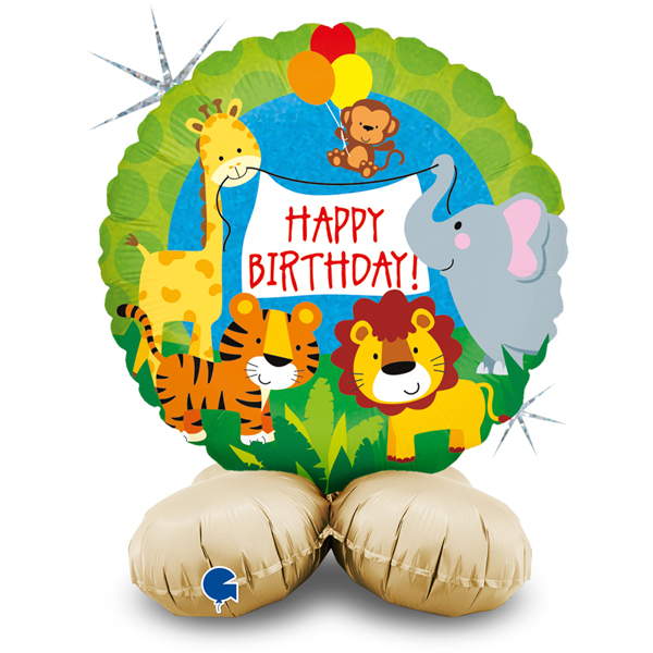 (image for) 16" Happy Birthday Jungle Animals Stand Up Foil Balloons