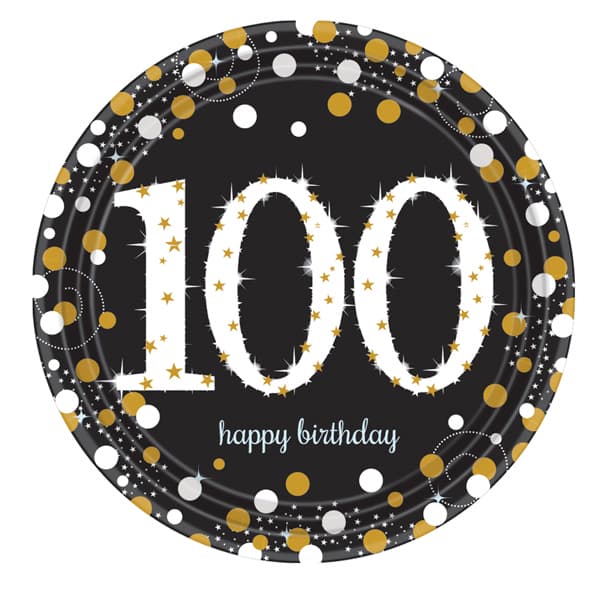 (image for) 100th Birthday Gold Celebration Plates 8pk