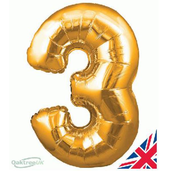 (image for) 34" Oaktree Gold Number 3 Shape Balloons