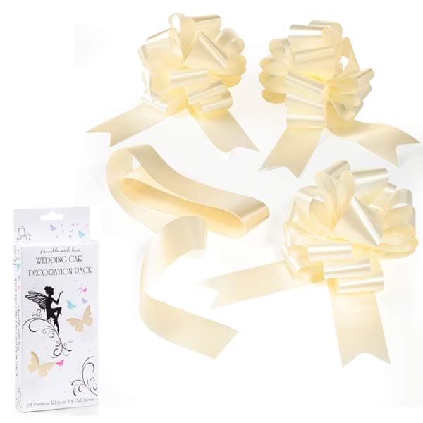 (image for) Ivory Wedding Car Ribbon And Bow Kit x4