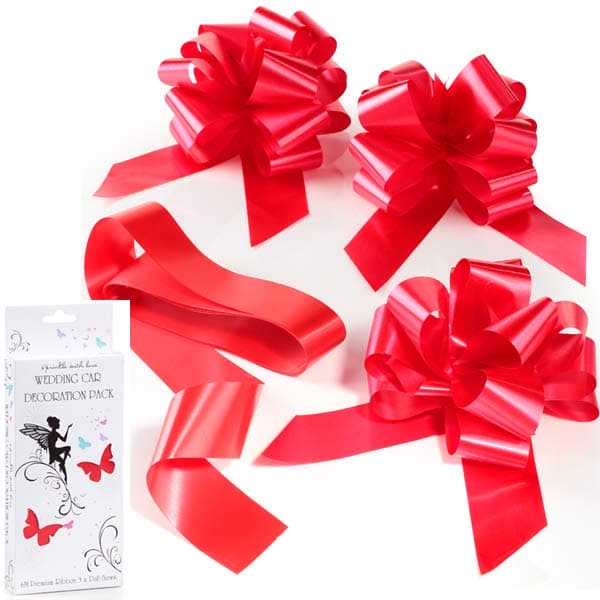 (image for) Red Wedding Car Ribbon And Bow Kit x4