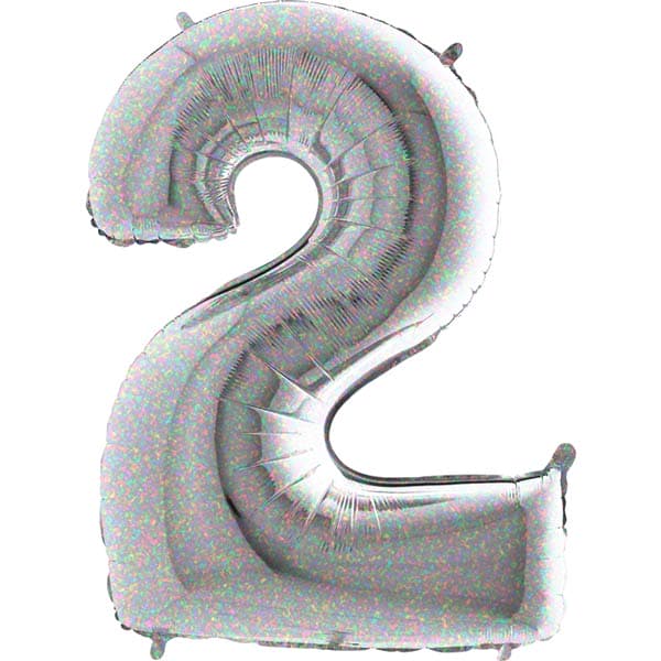 (image for) 40" Grabo Silver Holographic Number 2 Supershape Balloons