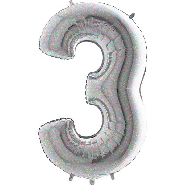 (image for) 40" Grabo Silver Holographic Number 3 Supershape Balloons