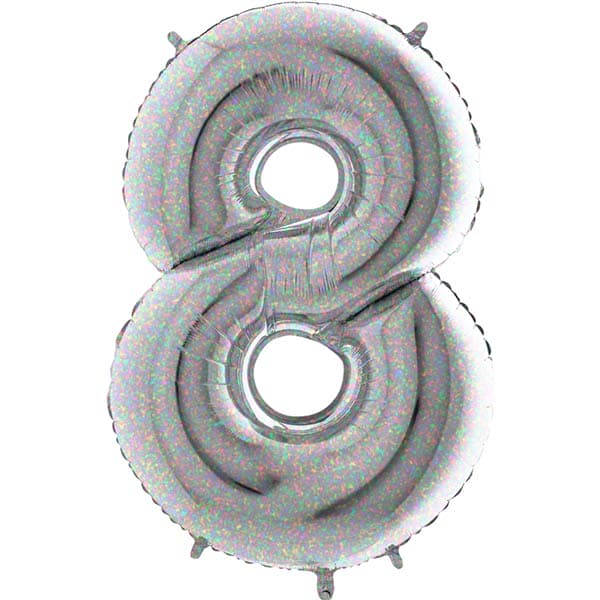 (image for) 40" Grabo Silver Holographic Number 8 Supershape Balloons