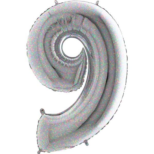 (image for) 40" Grabo Silver Holographic Number 9 Supershape Balloons