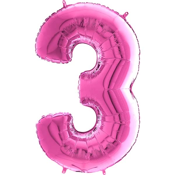 (image for) 26" Grabo Fuchsia Pink Number 3 Shape Balloons