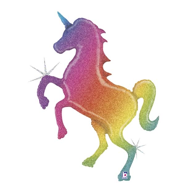 (image for) 54" Glitter Rainbow Unicorn Shape Balloons