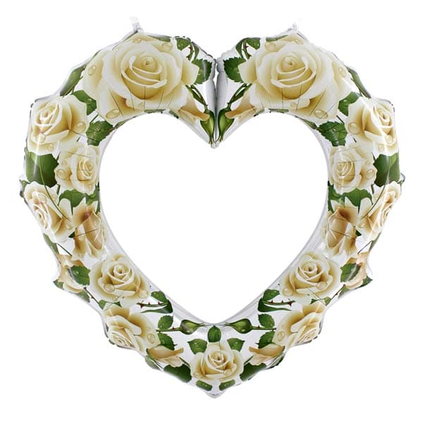 (image for) White Roses Heart Frame Shape Balloons