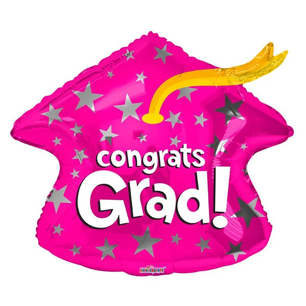 (image for) 18" Congrats Grad Pink Cap Foil Balloons