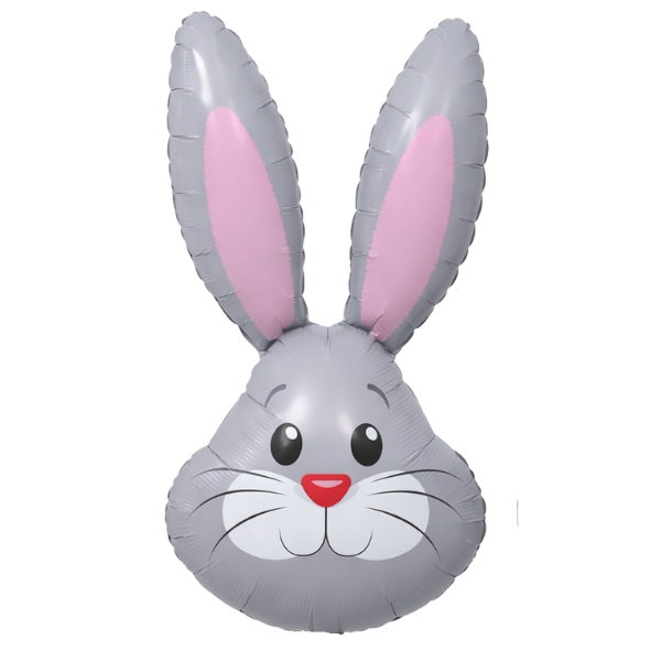 35" Metallic Grey Cute Rabbit Head Shape Foil Balloons