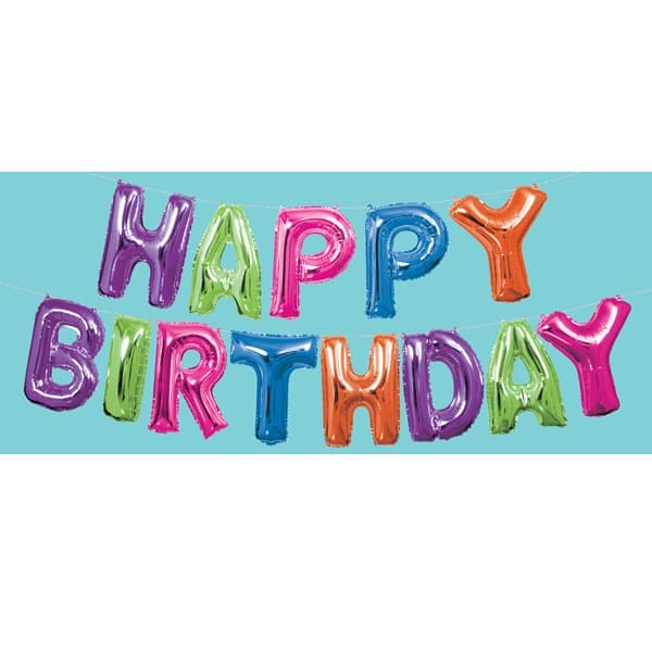 (image for) 14" Happy Birthday Multi Coloured Letter Balloons Banner Kit