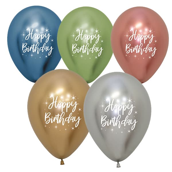 (image for) 12" Happy Birthday Reflex Assorted Latex Balloons 25pk