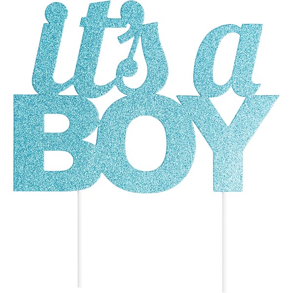 (image for) Blue Glitter Its A Boy Cake Topper