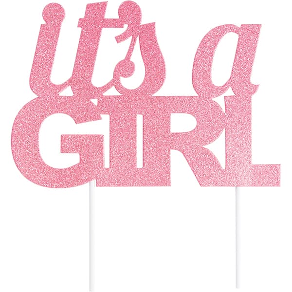 (image for) Pink Glitter Its A Girl Cake Topper