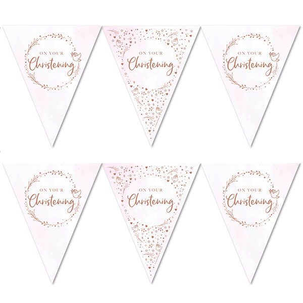 (image for) Pink On Your Christening Paper Flag Bunting