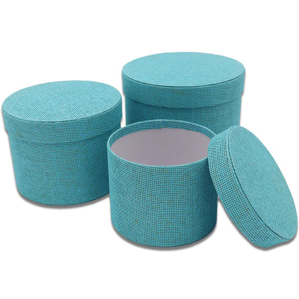 Set of 3 Textured Hat Boxes - Blue