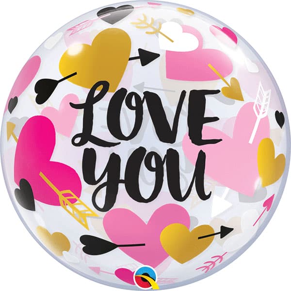 (image for) 22" Love You Hearts & Arrows Single Bubble Balloons