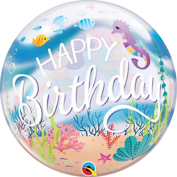 (image for) 22" Happy Birthday Mermaid Party Single Bubble Balloons