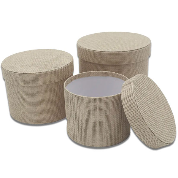 Set of 3 Textured Hat Boxes - Natural