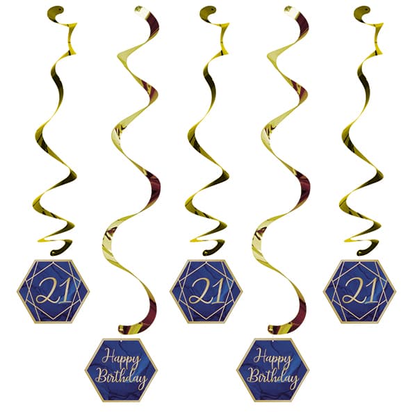 (image for) Navy & Gold Geode Happy 21st Birthday Dizzy Danglers 5pk