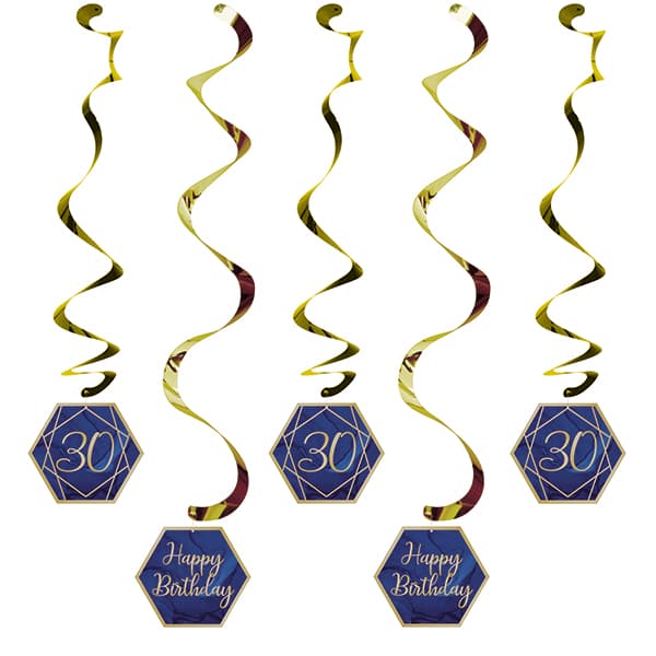 (image for) Navy & Gold Geode Happy 30th Birthday Dizzy Danglers 5pk