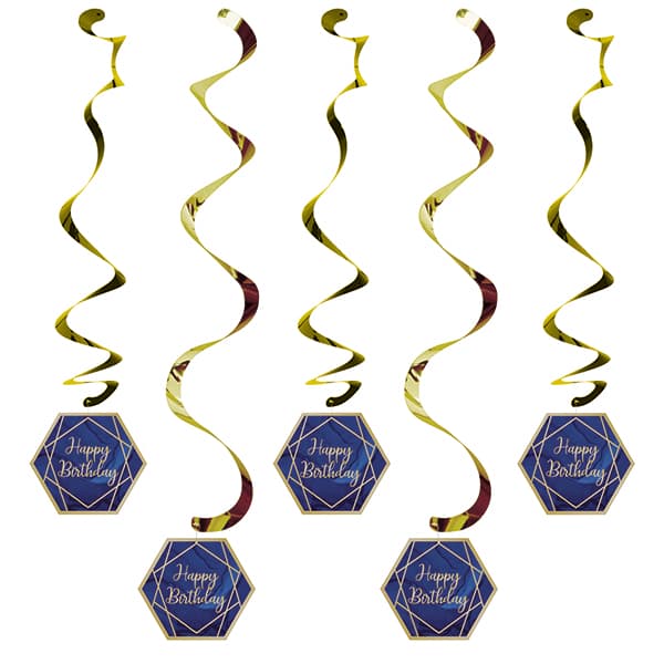 (image for) Navy & Gold Geode Happy Birthday Dizzy Danglers 5pk