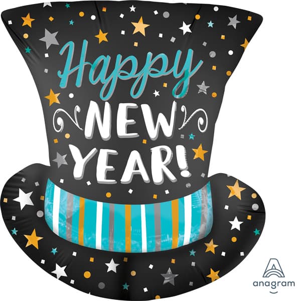 (image for) Satin Infused New Year Top Hat Shape Balloons