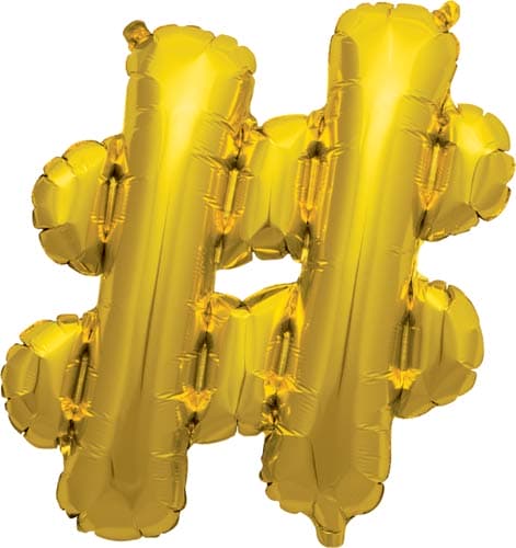 16" Hashtag Gold Air Filled Balloons