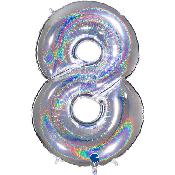 (image for) 40" Grabo Holographic Silver Glitter Number 8 Shape Balloons