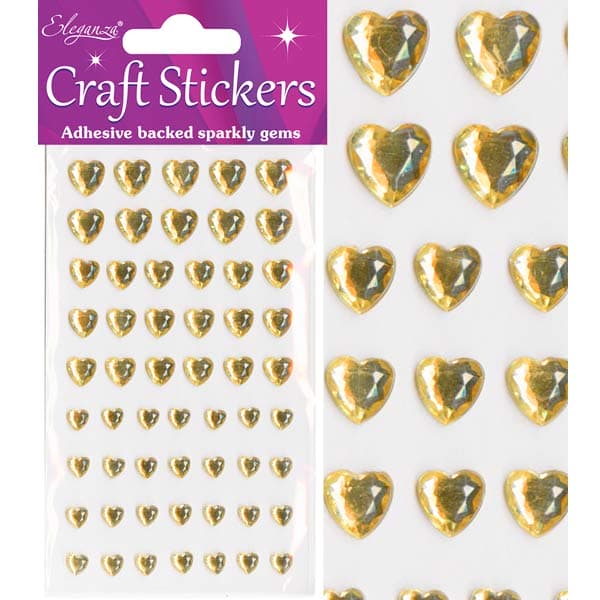 (image for) Gold Diamante Hearts Stickers