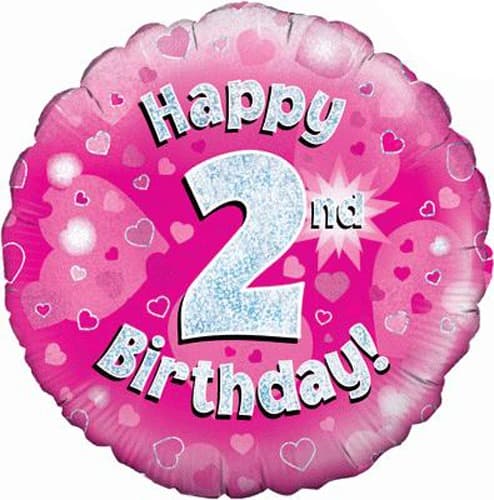 (image for) 18" Happy 2nd Birthday Pink Holographic Balloons