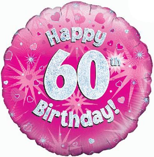 (image for) 18" Happy 60th Birthday Pink Holographic Balloons