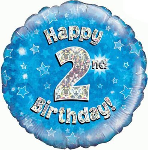 (image for) 18" Happy 2nd Birthday Blue Holographic Balloons