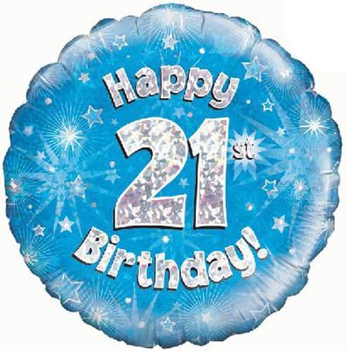 (image for) 18" Happy 21st Birthday Blue Holographic Balloons