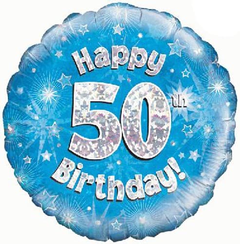 (image for) 18" Happy 50th Birthday Blue Holographic Balloons