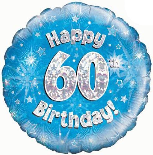 (image for) 18" Happy 60th Birthday Blue Holographic Balloons