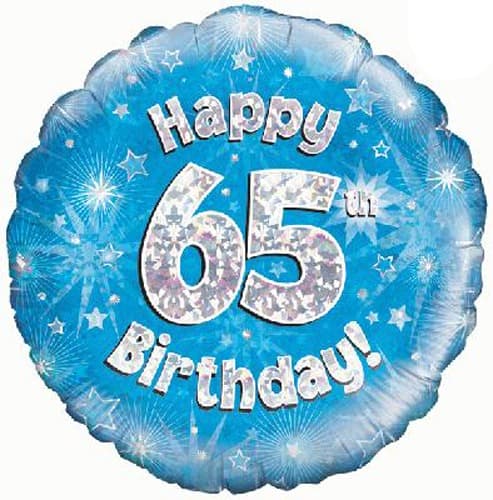 (image for) 18" Happy 65th Birthday Blue Holographic Balloons