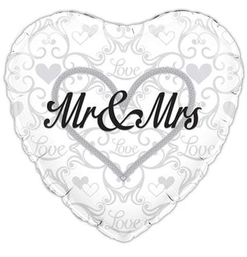 (image for) 18" Mr And Mrs Heart Shape Foil Balloons