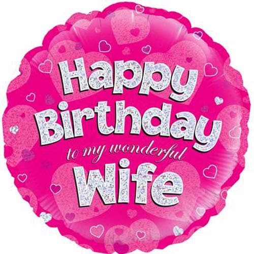 (image for) 18" Happy Birthday Wife Holographic Foil Balloons