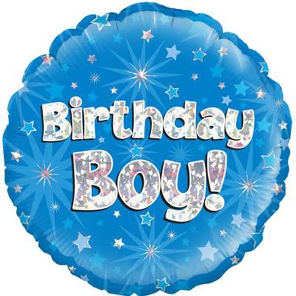 (image for) 18" Birthday Boy Blue Holographic Foil Balloons