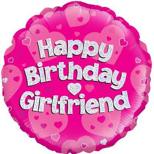 (image for) 18" Happy Birthday Girlfriend Pink Holographic Foil Balloons