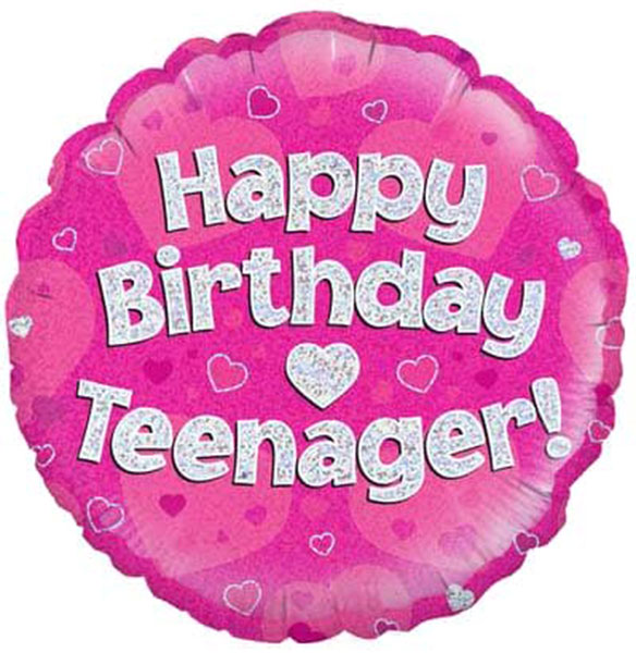 (image for) 18" Happy Birthday Teenager Pink Holographic Balloons