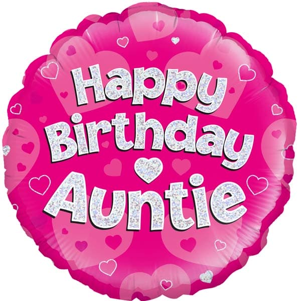 (image for) 18" Happy Birthday Auntie Pink Holographic Foil Balloons