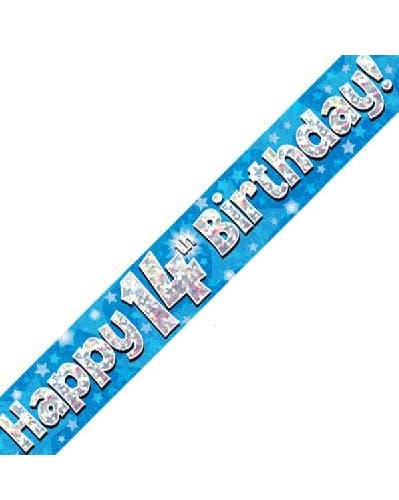 (image for) Happy 14th Birthday Blue Holographic Banner