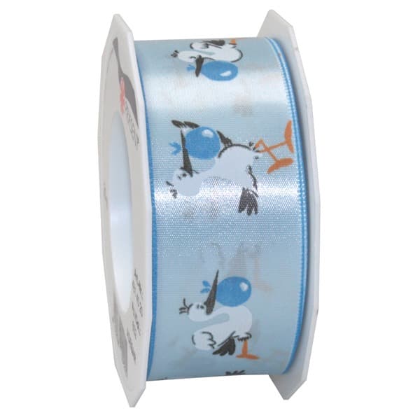 (image for) 20m Light Blue Storks Wide Ribbon